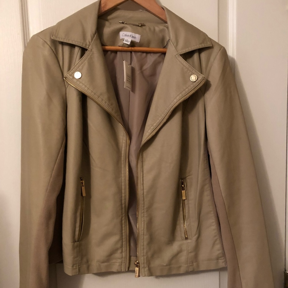 Calvin Klein Taupe Moto style jacket, Petite Large